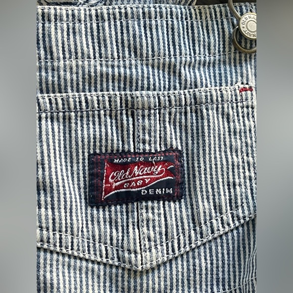 Y2K Old Navy 90s baby Hickory Stripe Romper Overalls 18-24 months Railroad Denim - Picture 6 of 6
